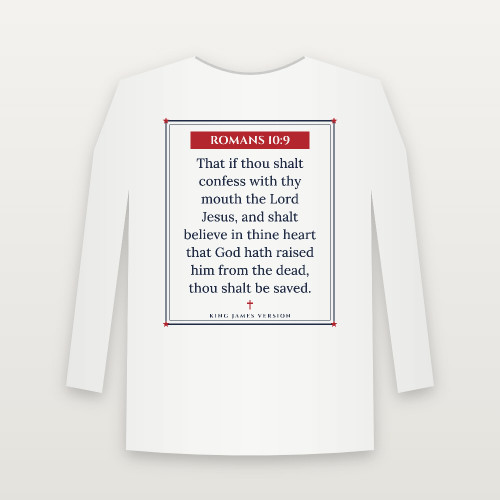 Romans 10:9 KJV Christian Long Sleeve Tee (Framed) - White
