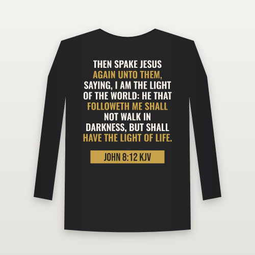 John 8:12 KJV Christian Long Sleeve Tee (Bold Type) - Black