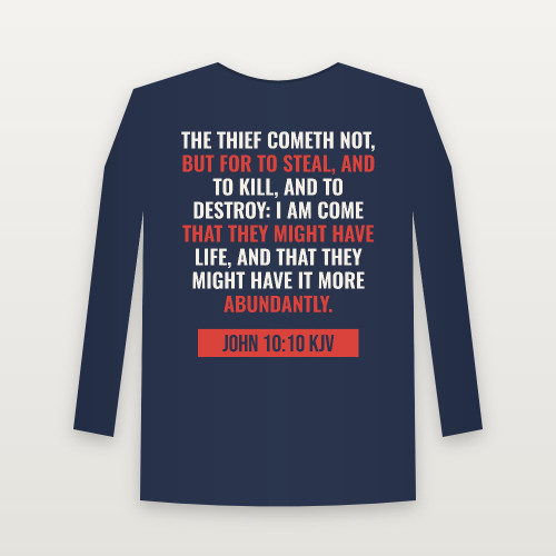 John 10:10 KJV Christian Long Sleeve Tee (Bold Type) - Navy