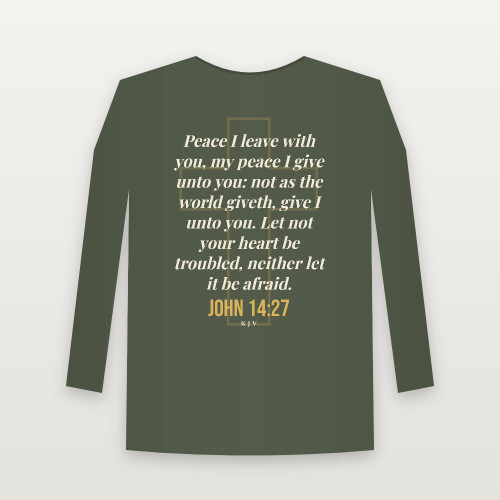 John 14:27 KJV Christian Long Sleeve Tee (Cross) - Military Green
