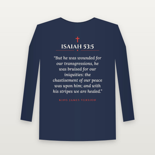 Isaiah 53:5 KJV Christian Long Sleeve Tee (Classic) - Navy