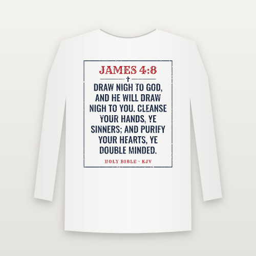 James 4:8 KJV Christian Long Sleeve Tee (Vintage) - White