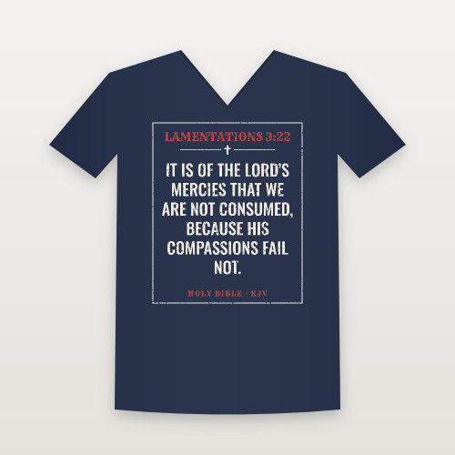 Lamentations 3:22 KJV Christian V-Neck Tee (Vintage) - Navy