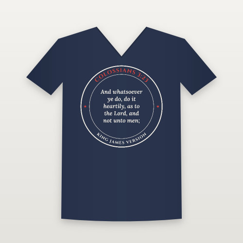 Colossians 3:23 KJV Christian V-Neck Tee (Round Badge) - Navy