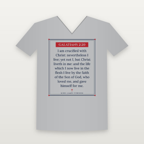 Galatians 2:20 KJV Christian V-Neck Tee (Framed) - Heather Gray
