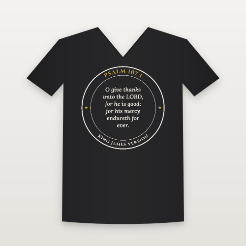 Psalm 107:1 KJV Christian V-Neck Tee (Round Badge) - Black