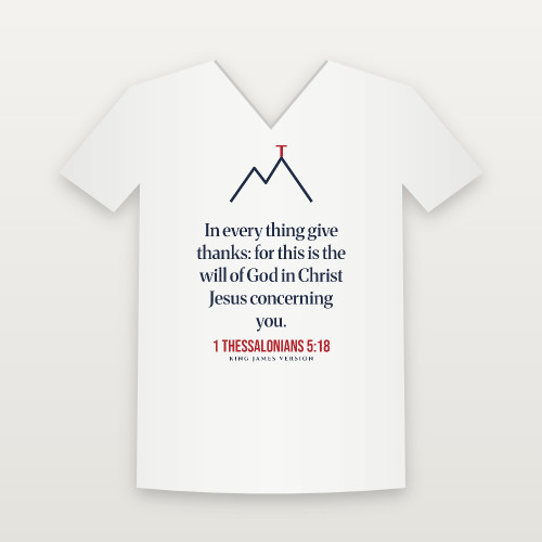 1 Thessalonians 5:18 KJV Christian V-Neck Tee (Mountain) - White