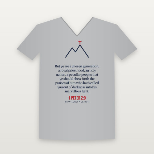 1 Peter 2:9 KJV Christian V-Neck Tee (Mountain) - Heather Gray