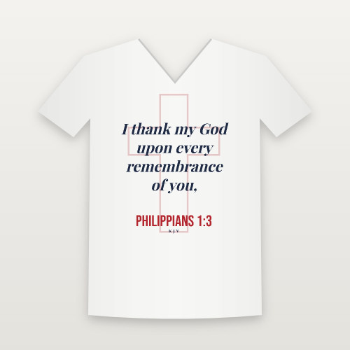 Philippians 1:3 KJV Christian V-Neck Tee (Cross) - White