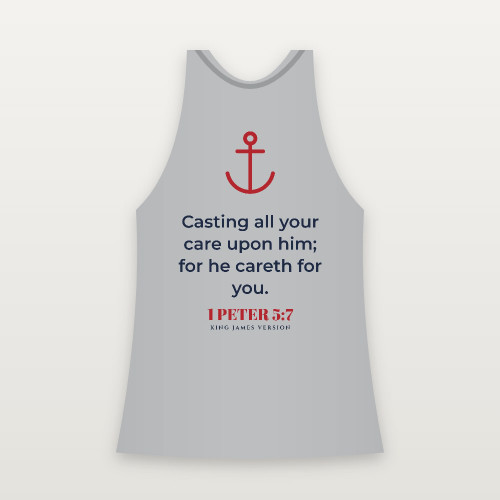1 Peter 5:7 KJV Christian Women's Racerback Tank (Anchor) - Heather Gray