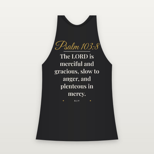 Psalm 103:8 KJV Christian Women's Racerback Tank (Script) - Black