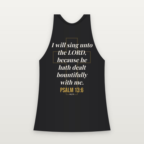 Psalm 13:6 KJV Christian Women's Racerback Tank (Cross) - Black