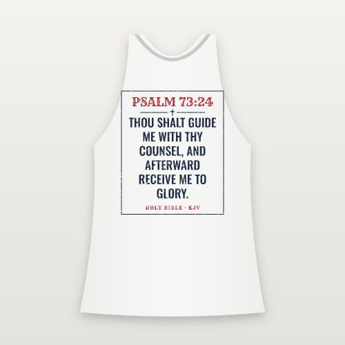 Psalm 73:24 KJV Christian Women's Racerback Tank (Vintage) - White