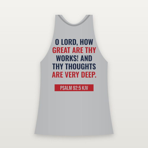Psalm 92:5 KJV Christian Women's Racerback Tank (Bold Type) - Heather Gray