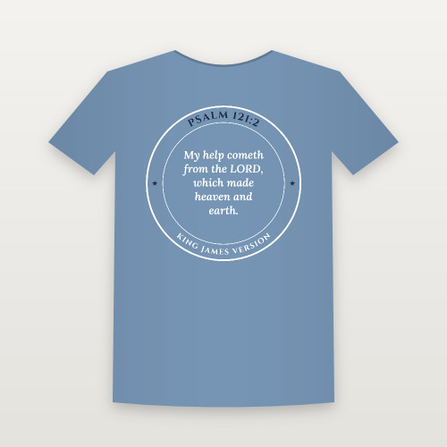 Psalm 121:2 KJV Christian Youth Tee (Round Badge) - Heather Blue