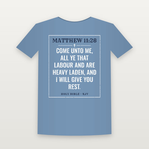 Matthew 11:28 KJV Christian Youth Tee (Vintage) - Heather Blue