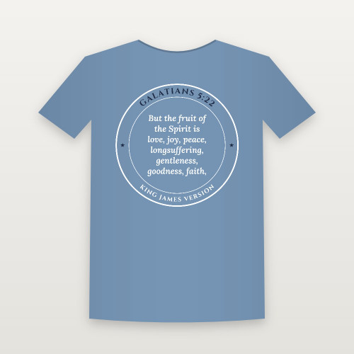 Galatians 5:22 KJV Christian Youth Tee (Round Badge) - Heather Blue
