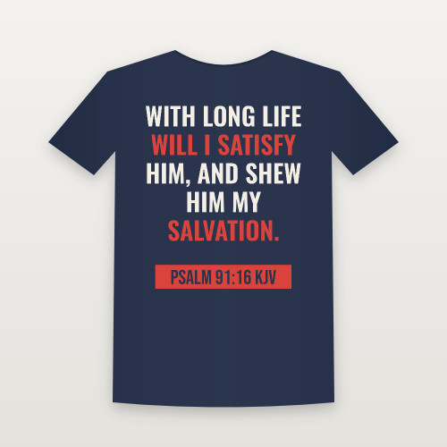 Psalm 91:16 KJV Christian Youth Tee (Bold Type) - Navy