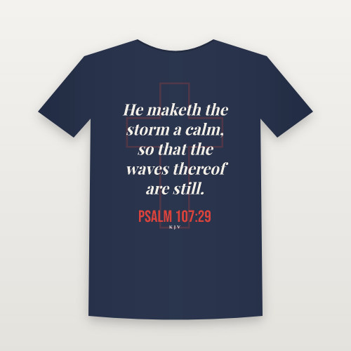 Psalm 107:29 KJV Christian Youth Tee (Cross) - Navy