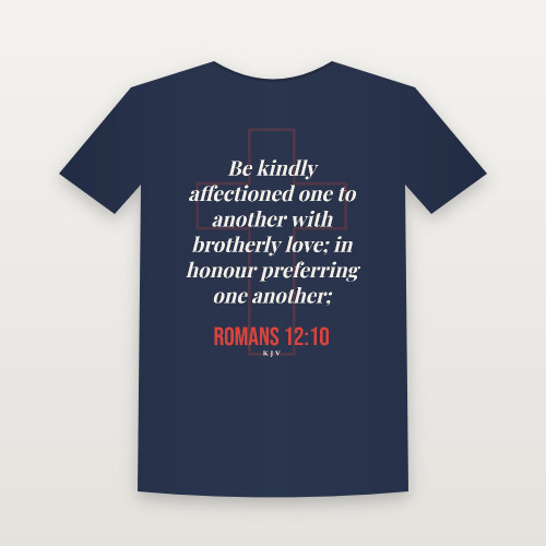 Romans 12:10 KJV Christian Youth Tee (Cross) - Navy