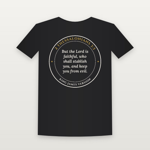 2 Thessalonians 3:3 KJV Christian Youth Tee (Round Badge) - Black