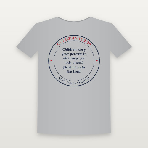 Colossians 3:20 KJV Christian Youth Tee (Round Badge) - Heather Gray