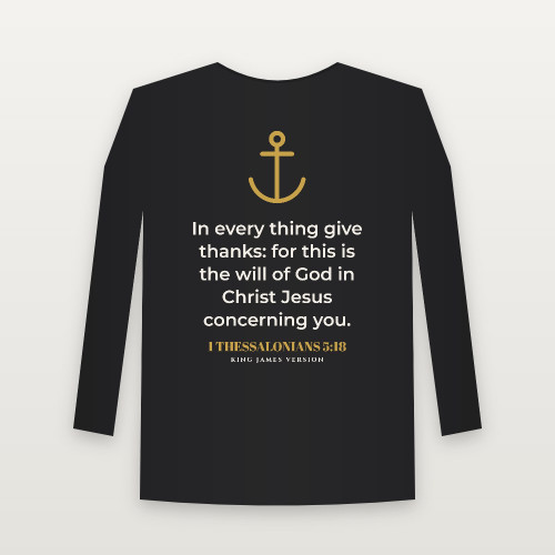1 Thessalonians 5:18 KJV Christian Youth Long Sleeve Tee (Anchor) - Black