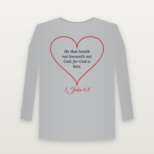 1 John 4:8 KJV Christian Youth Long Sleeve Tee (Heart) - Heather Gray