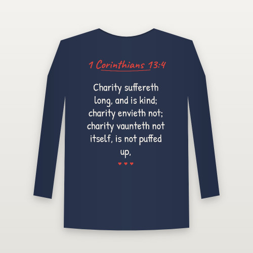 1 Corinthians 13:4 KJV Christian Youth Long Sleeve Tee (Handwritten) - Navy