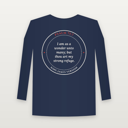 Psalm 71:7 KJV Christian Youth Long Sleeve Tee (Round Badge) - Navy