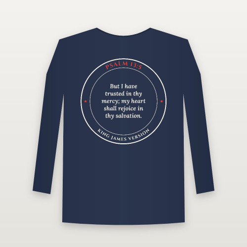 Psalm 13:5 KJV Christian Youth Long Sleeve Tee (Round Badge) - Navy