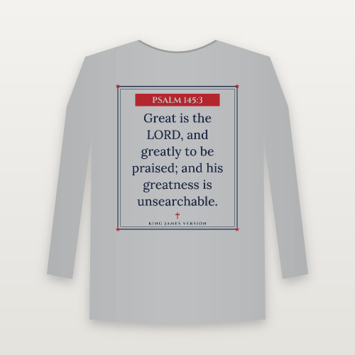 Psalm 145:3 KJV Christian Youth Long Sleeve Tee (Framed) - Heather Gray