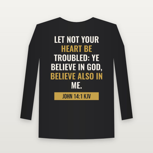 John 14:1 KJV Christian Youth Long Sleeve Tee (Bold Type) - Black