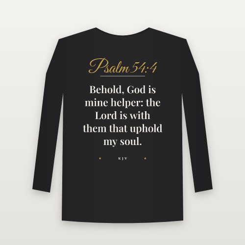 Psalm 54:4 KJV Christian Youth Long Sleeve Tee (Script) - Black