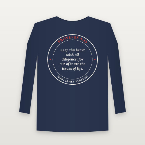 Proverbs 4:23 KJV Christian Youth Long Sleeve Tee (Round Badge) - Navy