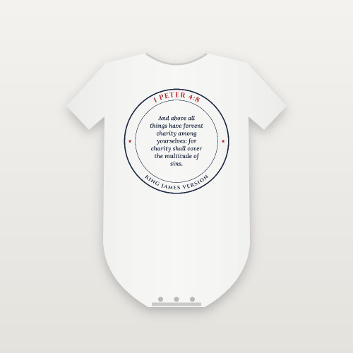 1 Peter 4:8 KJV Christian Baby One Piece (Round Badge) - White