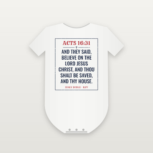 Acts 16:31 KJV Christian Baby One Piece (Vintage) - White