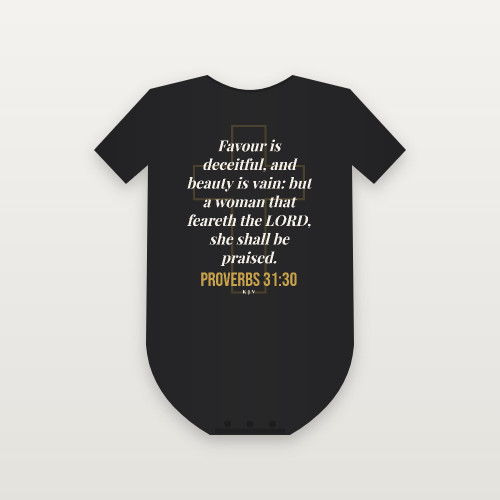 Proverbs 31:30 KJV Christian Baby One Piece (Cross) - Black