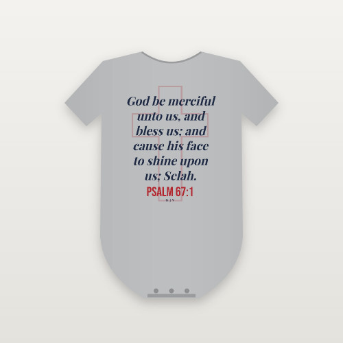 Psalm 67:1 KJV Christian Baby Bodysuit (Cross) - Heather Gray