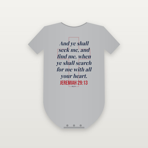 Jeremiah 29:13 KJV Christian Baby Bodysuit (Cross) - Heather Gray