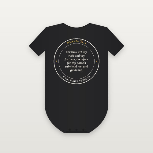 Psalm 31:3 KJV Christian Baby Bodysuit (Round Badge) - Black