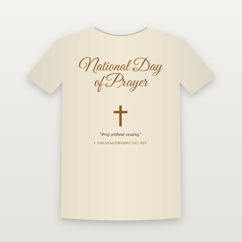 National Day of Prayer Christian Short Sleeve Tee with 1 Thessalonians 5:17 (Holiday Script) - Natural