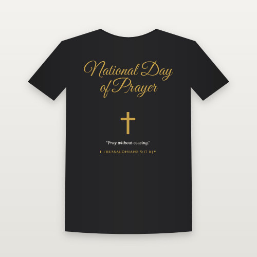 National Day of Prayer Christian Short Sleeve Tee with 1 Thessalonians 5:17 (Holiday Script) - Black