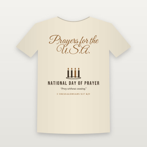 Prayers for the U.S.A. National Day of Prayer Christian Short Sleeve Tee with 1 Thessalonians 5:17 (Holiday Script) - Natural