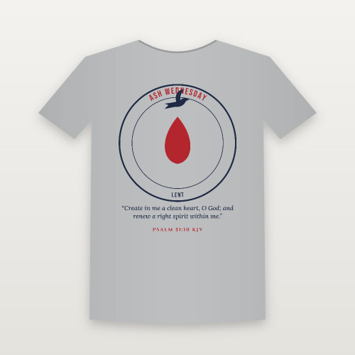 Ash Wednesday Lent Christian Short Sleeve Tee with Psalm 51:10 (Emblem Badge) - Heather Gray