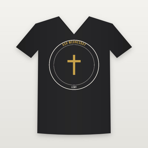 Ash Wednesday Lent Christian V-Neck Tee (Emblem Badge) - Black