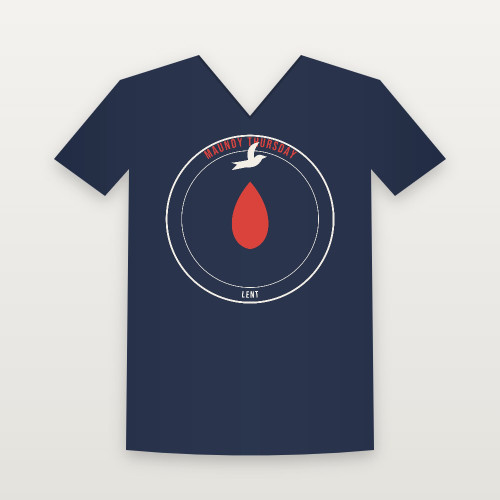 Maundy Thursday Lent Christian V-Neck Tee (Emblem Badge) - Navy