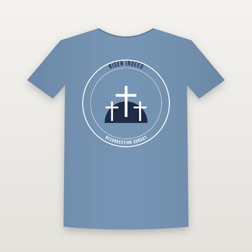 Risen Indeed Easter Christian Youth Tee (Emblem Badge) - Heather Blue
