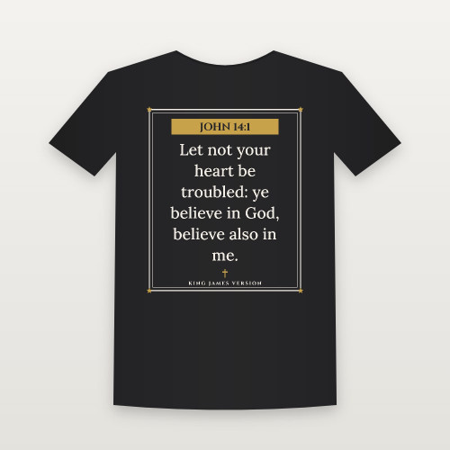 John 14:1 KJV Christian Short Sleeve Tee (Framed) - Black