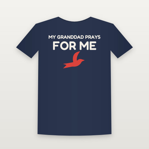 My Granddad Prays for Me Christian Youth Tee (Kids Block) - Navy